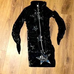 Black silver stars scrunch long sleeve mini dress